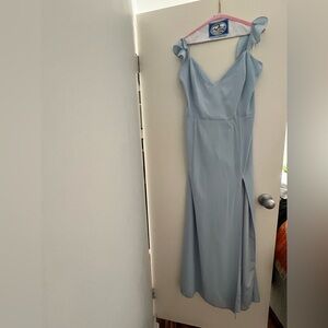 Showpo ‘More than a Maxi’ Pale Blue Ruffle-Shoulder Maxi Dress